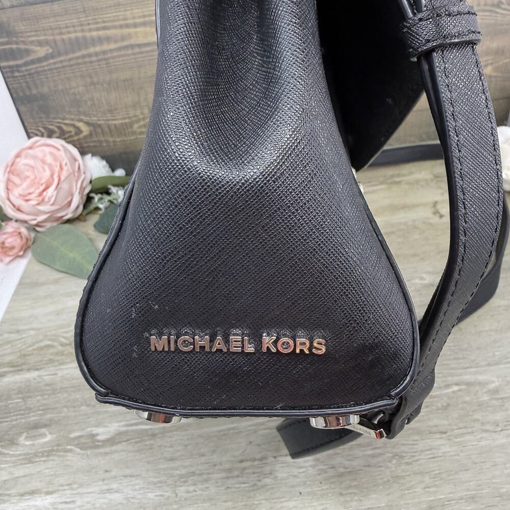 Michael Kors Ava Black Leather and Rhinestone Crossbody Satchel Purse - Picture 3 of 12